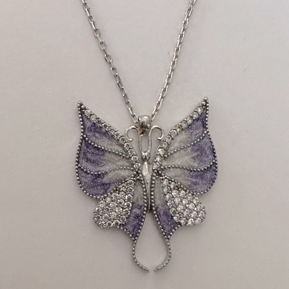 925 silver purple butterfly enamel necklace - Picture 4 of 5